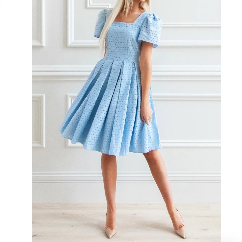 Rachel Parcell Light Blue Eyelet Puff-Sleeve Fit-and-Flare Dress - Picture 8 of 8
